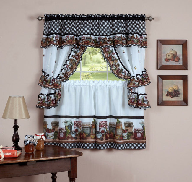 GoodGram Mason Jars Cottage Style Kitchen Curtain Swag & Tiers Set