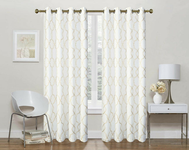 Regal Home 2 Pack: Geo Trellis Sheer Embroidered Grommet Curtains