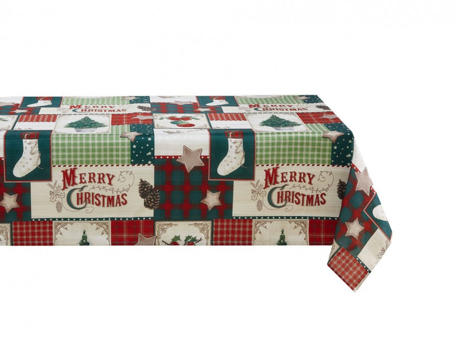 Kate Aurora Holiday Living Country Farmhouse Classic Merry Christmas Plaid Fabric Tablecloth