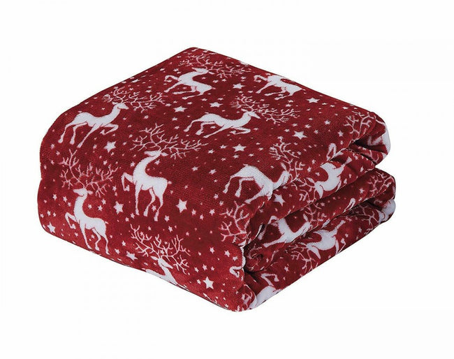 Kate Aurora Ultra Soft & Cozy Christmas Red Reindeer Plush Throw Blanket Cover - 50 in. W x 60 in. L