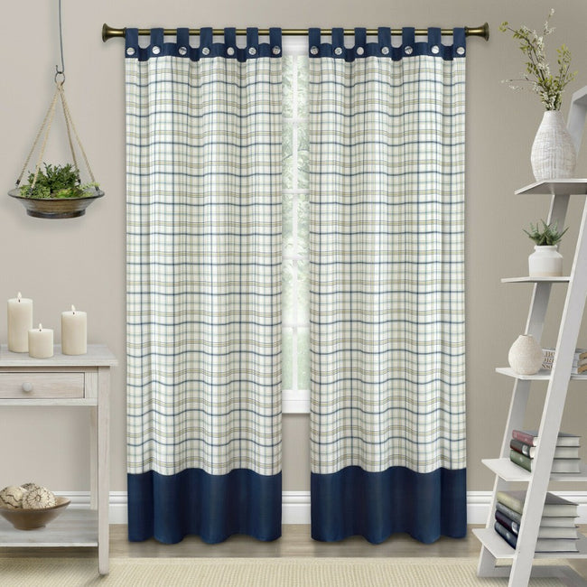 Kate Aurora Shabby Farmhouse Plaid Tab Top Tattersall Window Curtains (2 Pack)