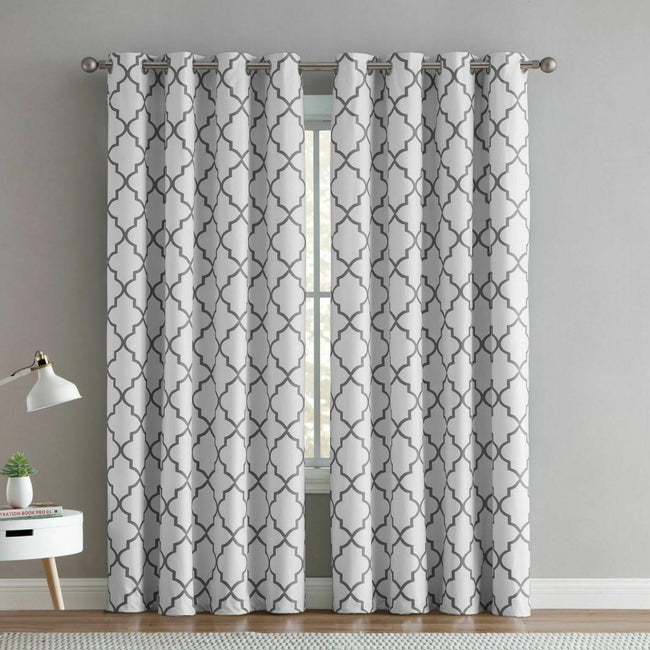 Regal Home 2 Pack: Hunter Blackout Gray & White Trellis Window Curtains
