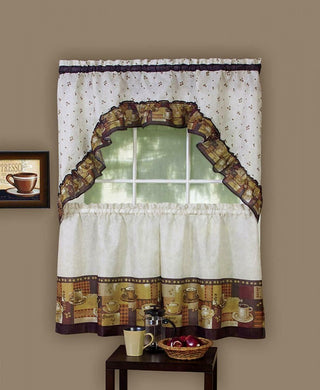 GoodGram Coffee Complete Kitchen Curtain Tier and Swag Set