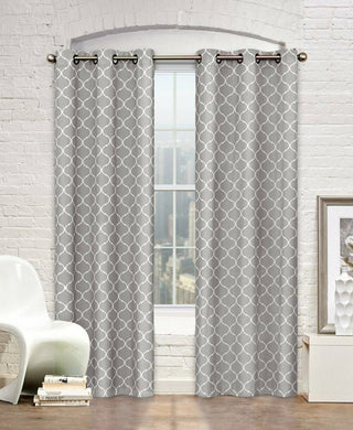Kate Aurora Gray & White Lattice Clover Ultra Luxurious Window Curtains