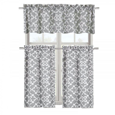 GoodGram Grey Shabby Premium Cotton Blend 3 Piece Kitchen Curtain Tier & Valance Set