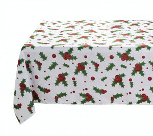 GoodGram Holiday Chic Christmas Evergreens & Berries Fabric Tablecloth