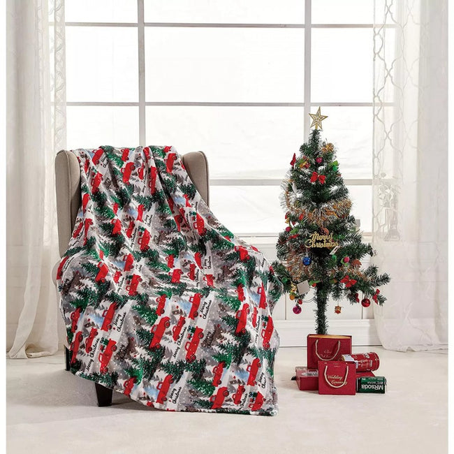 Kate Aurora Merry Christmas Red Pickup Trucks Ultra Soft & Plush Throw Blanket - 50 in. W x 60 in. L