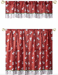 Kate Aurora Holiday Living Christmas Snowman Toss Complete 3 Pc Kitchen Curtain Tier & Valance Set