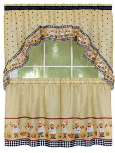 Kate Aurora Fat Chef Cucina Rod Pocket Cafe Kitchen Curtain Tier and Swag Valance Set