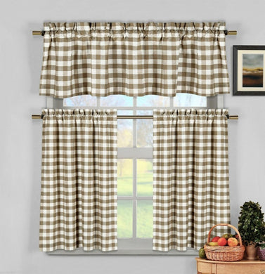 GoodGram Country Farmhouse Linen Gingham Checkered Plaid Cafe Kitchen Curtain Tier And Valance Set
