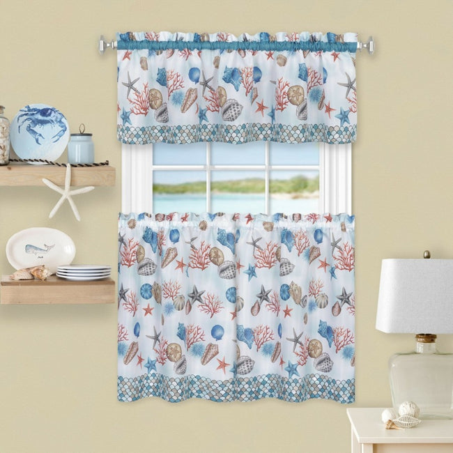 GoodGram Nantucket Seashells Complete Kitchen Curtain Tier & Valance Set