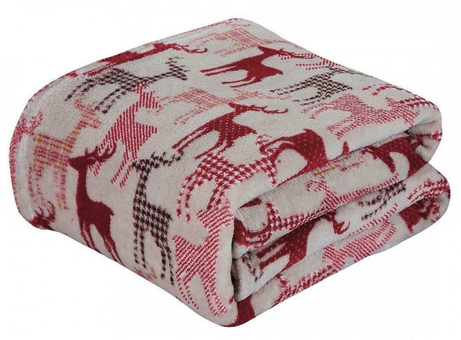 Kate Aurora Ultra Soft & Cozy Christmas Plaid Reindeer Plush Throw Blanket Cover - 50 in. W x 60 in. L