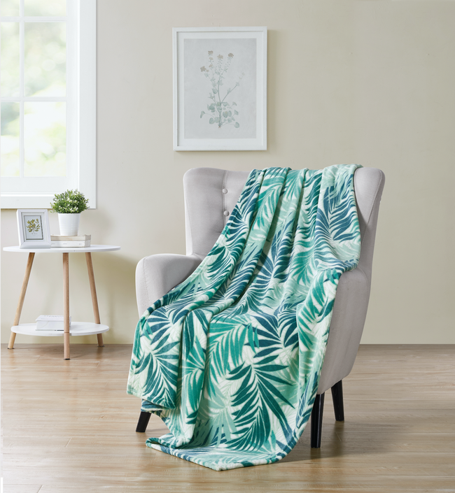Kate Aurora Living Tropical Palm Aqua & Teal Hypoallergenic Ultra Soft & Plush Throw Blanket