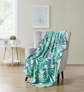 Kate Aurora Living Tropical Palm Aqua & Teal Hypoallergenic Ultra Soft & Plush Throw Blanket